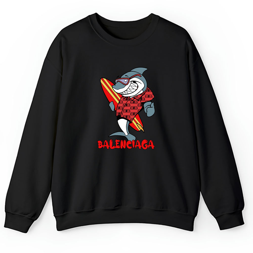 Cartoon Shark With Surfboard Balenciaga Brand Unisex Sweatshirt BTN5481