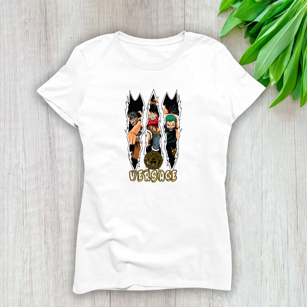 Monkey D Luffy Roronoa Zoro Usopp One Piece Versace Brand Lady T-Shirt Cotton Tee TLT6302