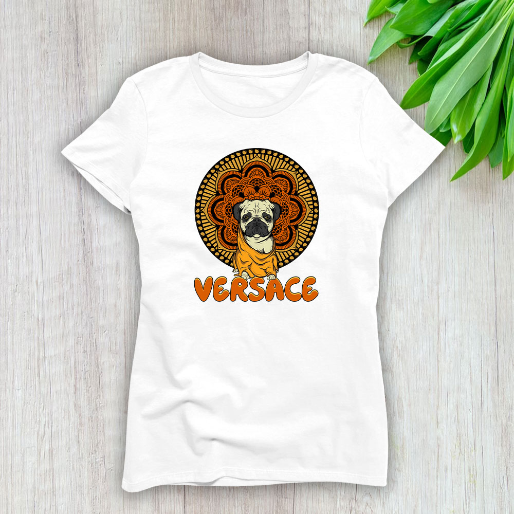 Cartoon Pug Dog Versace Brand Lady T-Shirt Cotton Tee TLT6256