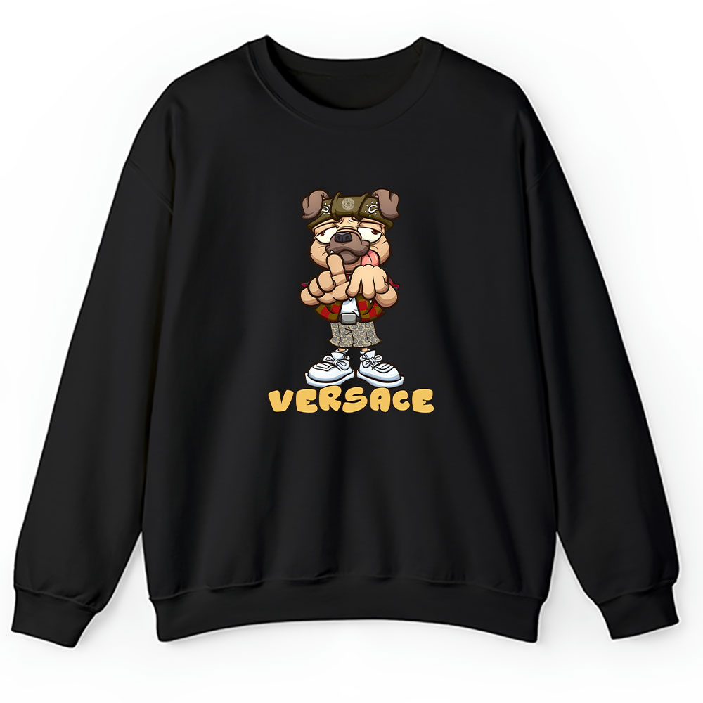 Cholo Pug Dog Making The Los Angeles Hand Sign Versace Brand Unisex Sweatshirt BTN6253