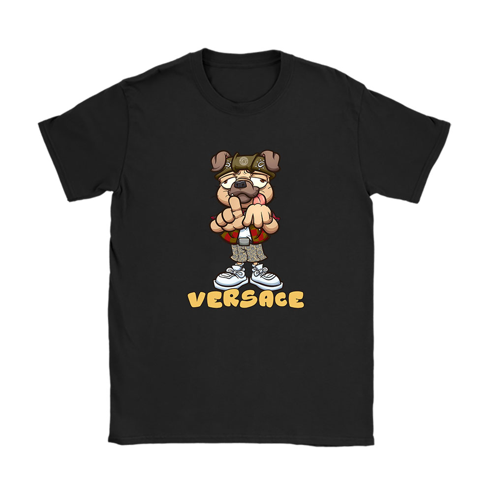 Cholo Pug Dog Making The Los Angeles Hand Sign Versace Brand Unisex T-Shirt Cotton Tee BN6253