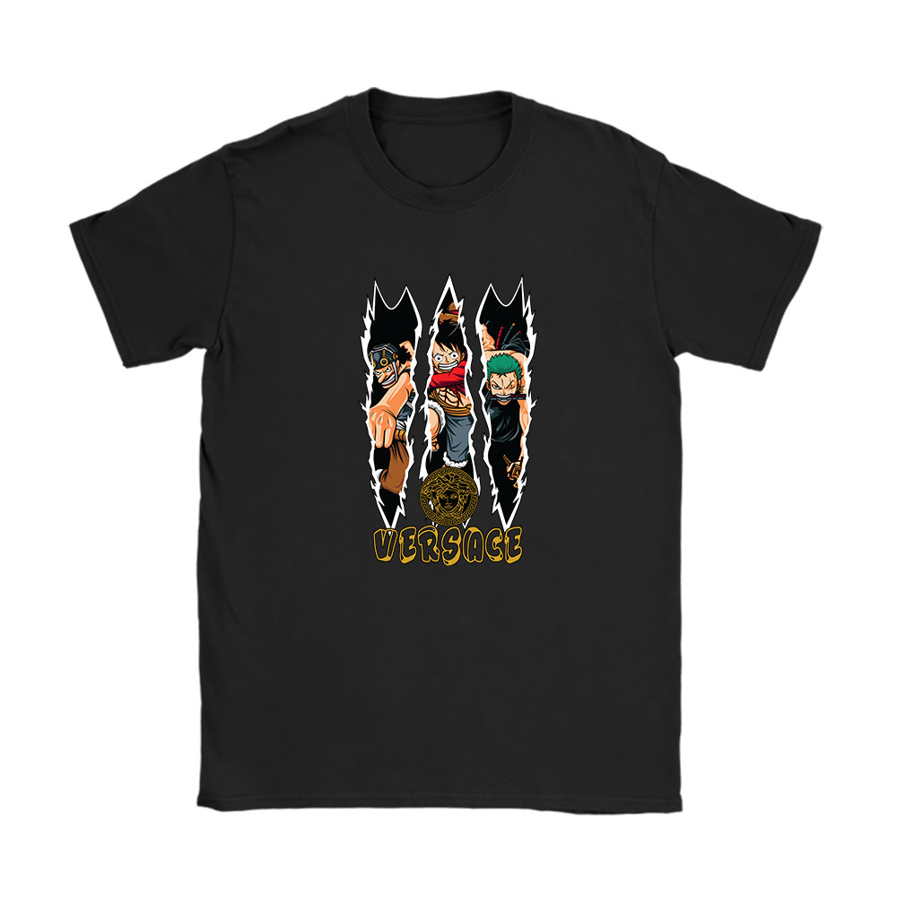 Monkey D Luffy Roronoa Zoro Usopp One Piece Versace Brand Unisex T-Shirt Cotton Tee BN6302