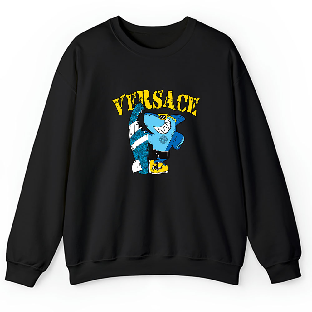 Cartoon Shark With Surfboard Versace Brand Unisex Sweatshirt BTN5494