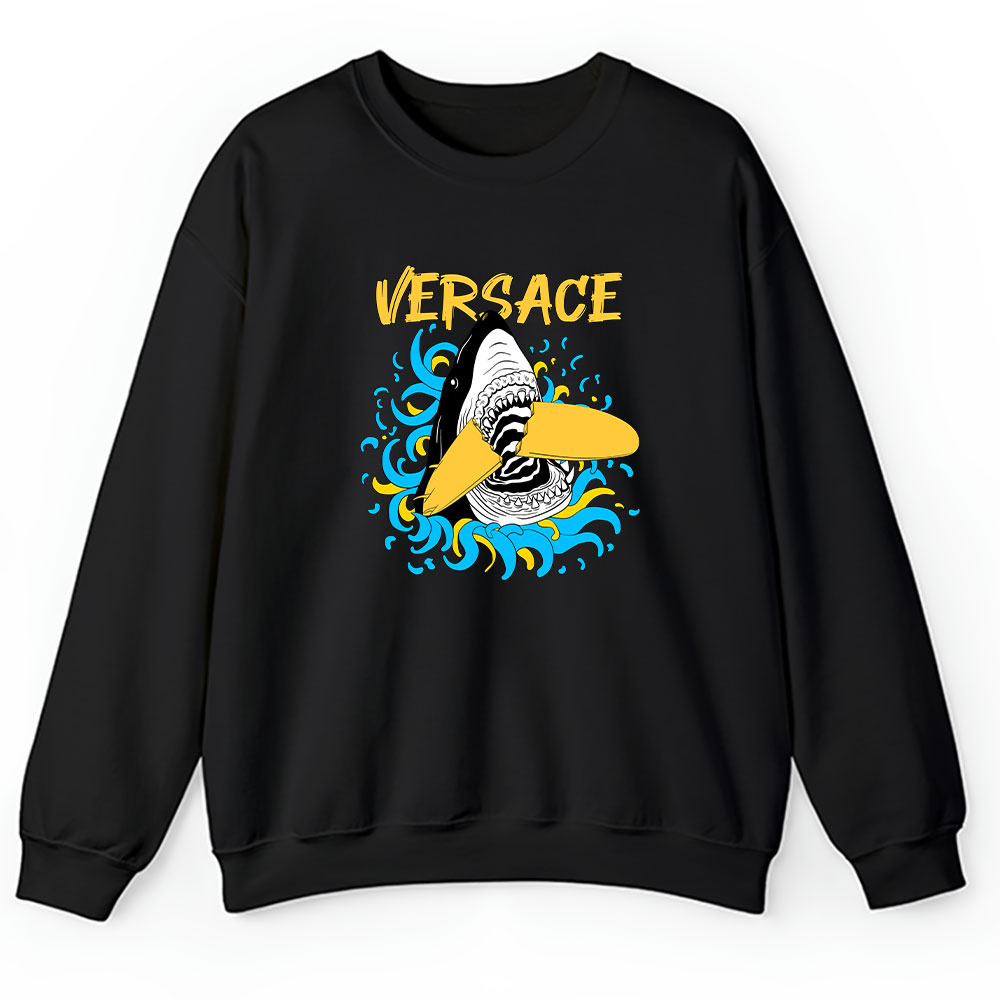 Cartoon Shark With Surfboard Versace Brand Unisex Sweatshirt BTN5495