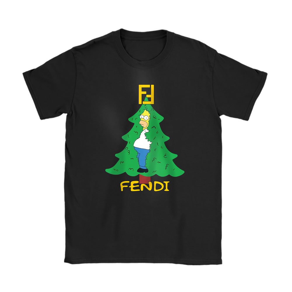 Homer Simpson Christmas Tree Fendi Unisex T-Shirt Cotton Tee BN23332