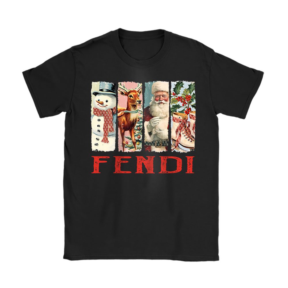 Retro Christmas Santa Claus Fendi Unisex T-Shirt Cotton Tee BN19673