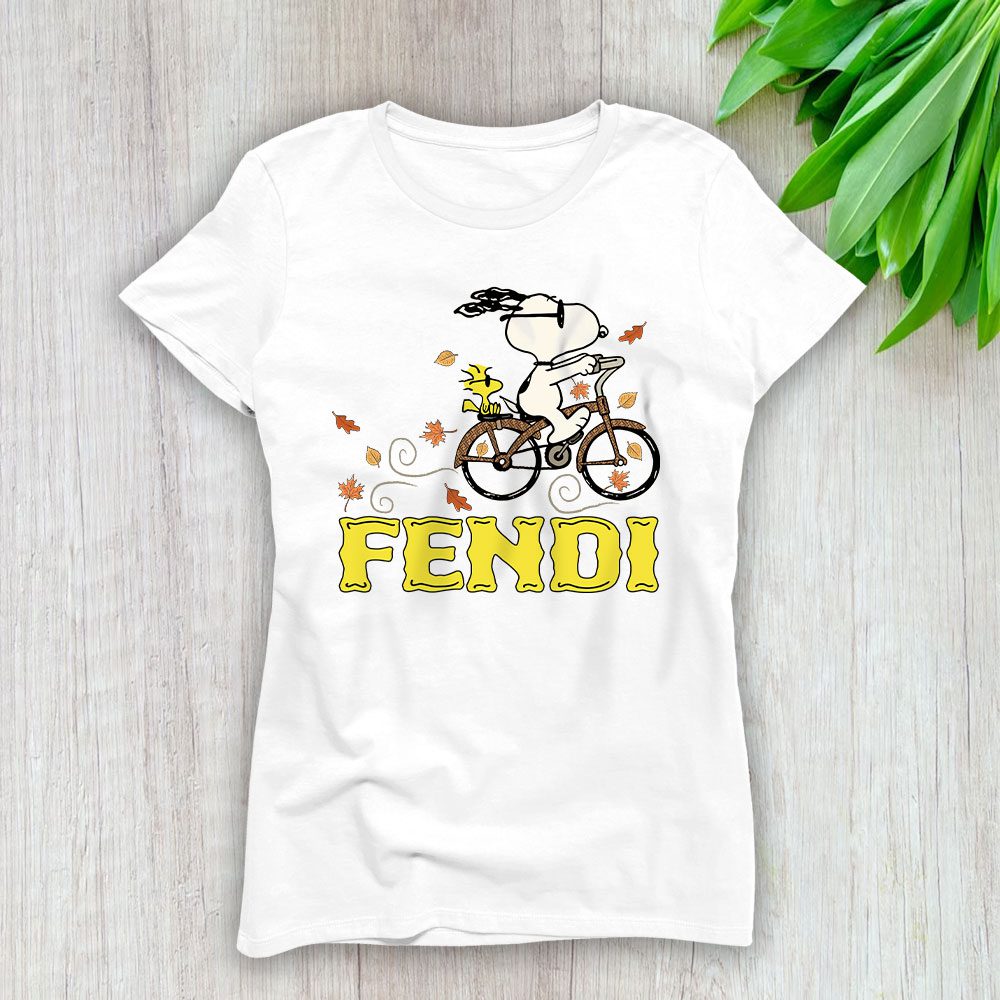 Peanuts Snoopy Woodstock Riding Bike Happy Thanksgiving Fendi Lady T-Shirt Women BTN19506