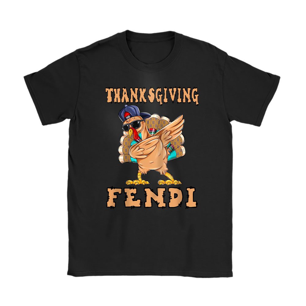 Retro Thanksgiving Turkey Dabbing Fendi Unisex T-Shirt Cotton Tee BTN19387