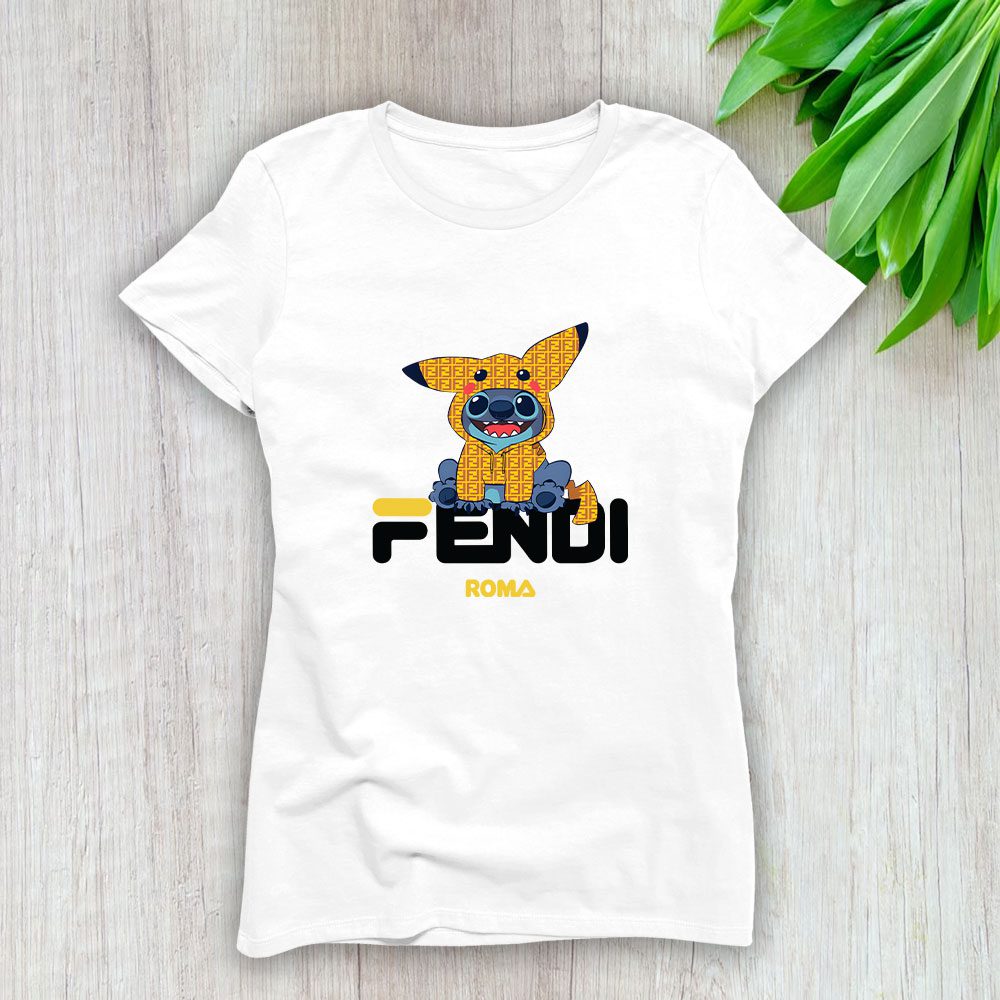 Fendi Roma Stitch Pikachu Lady T-Shirt Luxury Tee For Women LDS1273