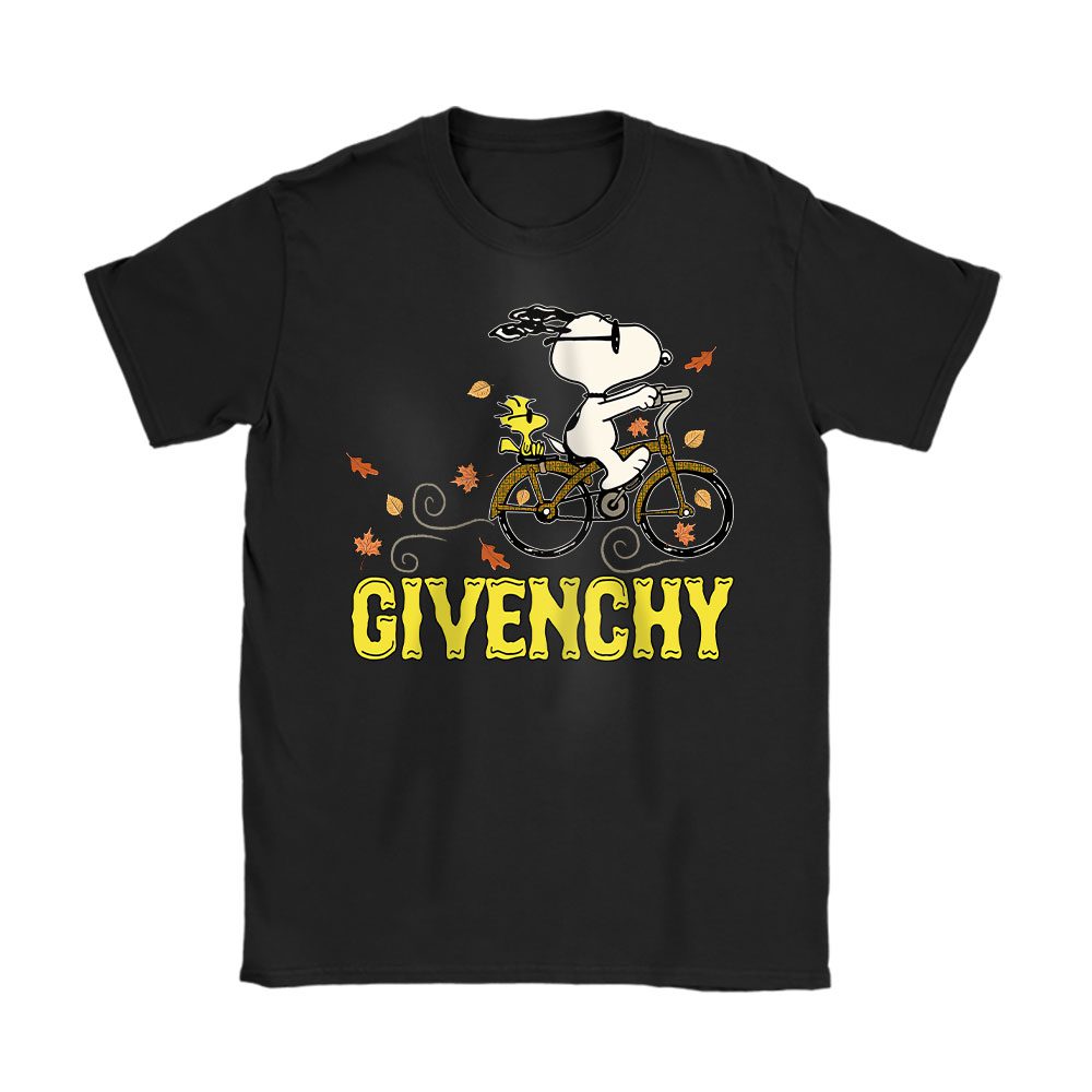 Peanuts Snoopy Woodstock Riding Bike Happy Thanksgiving Givenchy Unisex T-Shirt Cotton Tee BN19508