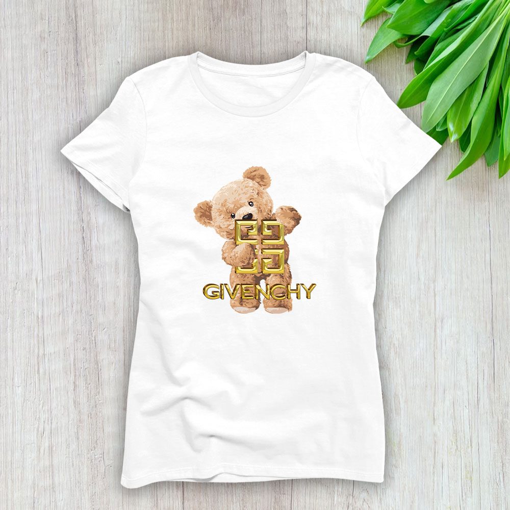 Givenchy Gold Logo Luxury Teddy Bear Lady T-Shirt Luxury Tee For Women LDS1305