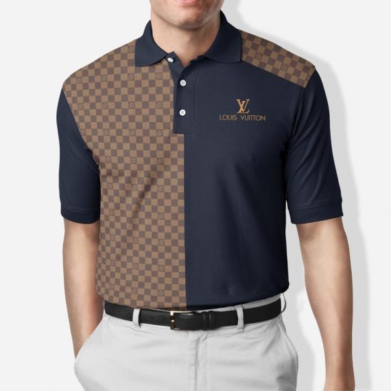 Gift For Louis Vuitton Lover Navy Brown Louis Vuitton Pattern Polo Shirt Hg Gifts For Men Women Men Trend
