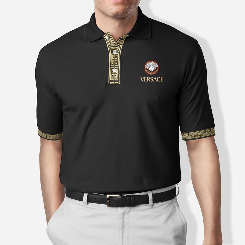 Versace Black Polo Shirt Luxury Brand Clothing Clothes Golf Tennis Outfit For Men