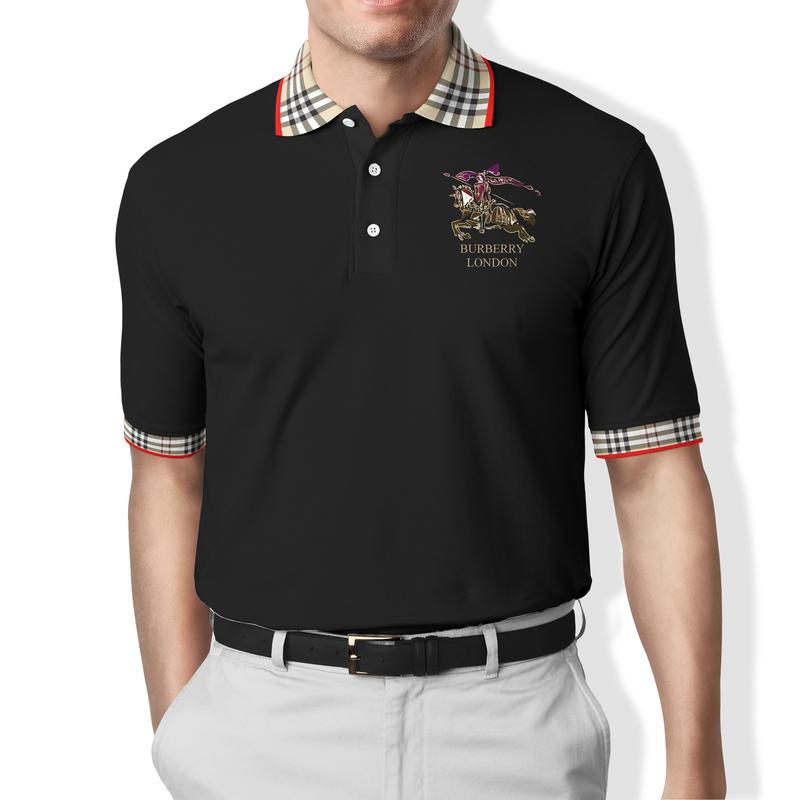 Burberry  Black Polo Shirt Luxury Brand Clothing Clothes Golf Tennis Outfit For Men