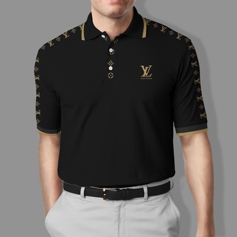 Louis Vuitton Black Polo Shirt Luxury Brand Clothing Clothes Golf Tennis Outfit For Men