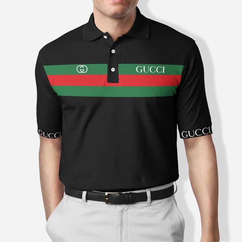 Gucci Black Stripe Polo Shirt Luxury Brand Clothing Clothes Golf Tennis Outfit For Men