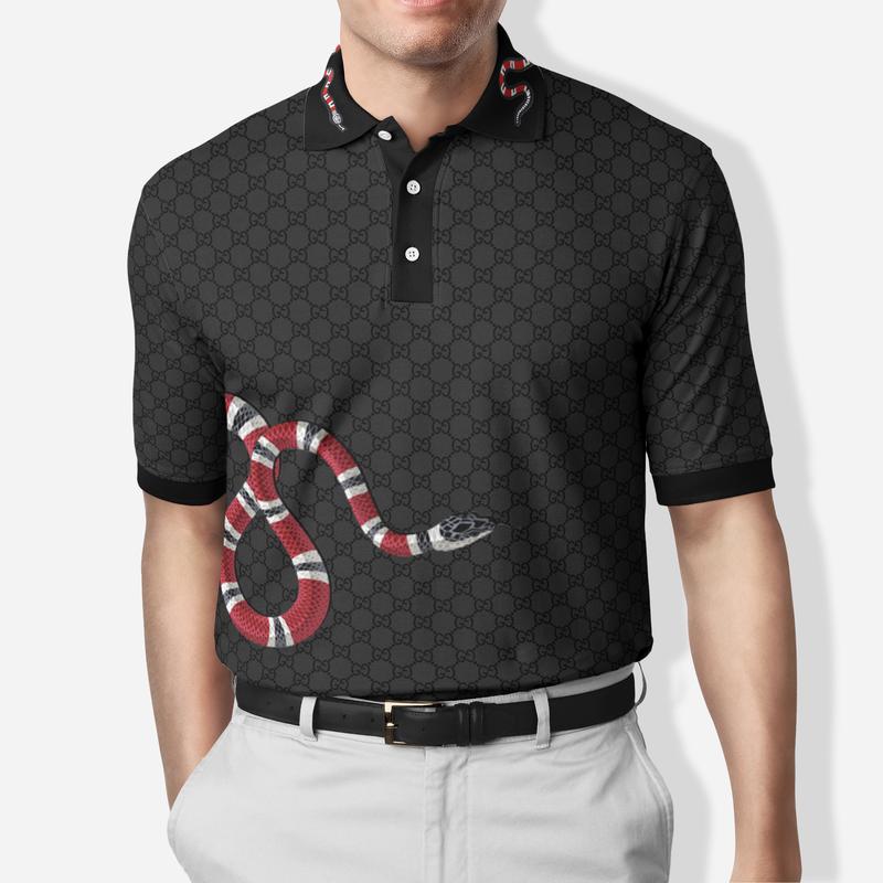 Gucci Black Snake Polo Shirt Luxury Brand Clothing Clothes Golf Tennis Outfit For Men