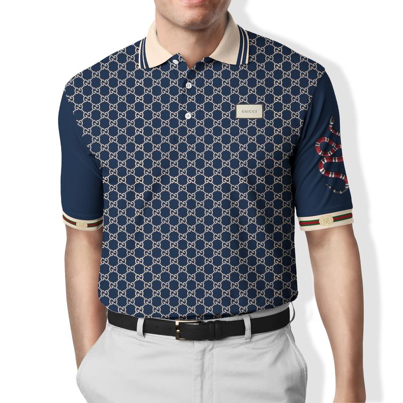 Gucci Navy Snake Polo Shirt Luxury Brand Clothing Clothes Golf Tennis Outfit For Men