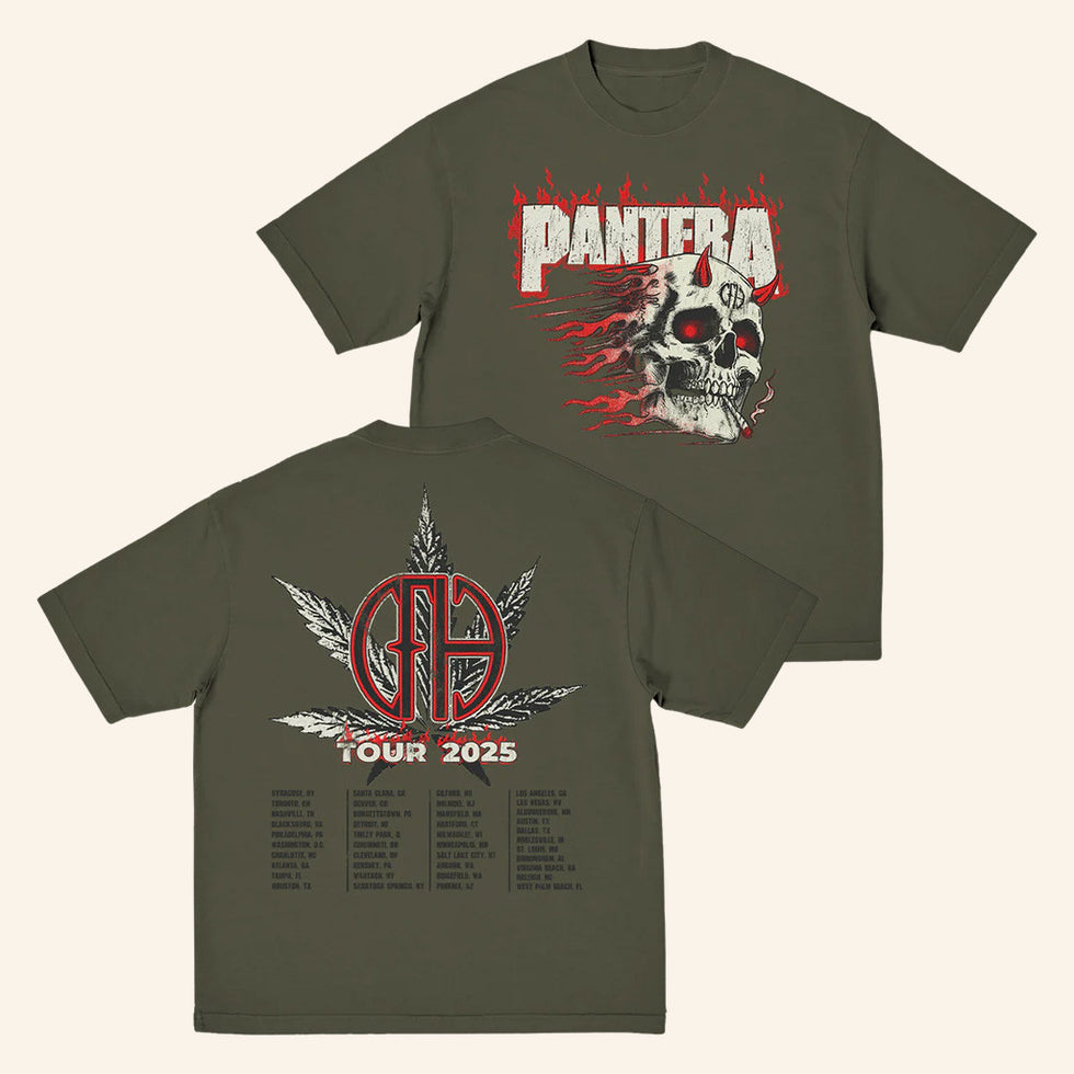 Pantera Merch Smoking Skull 2025 Tour T-Shirt