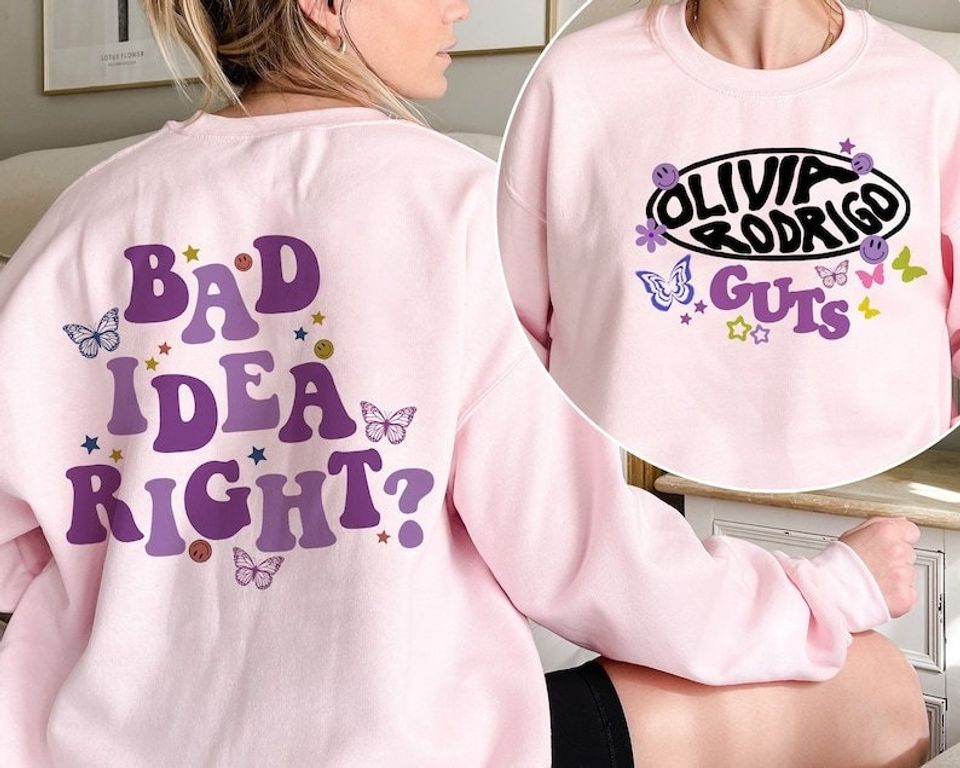 Olivia Rodrigo Guts Album Sweatshirt, Bad Idea Right Double Sided Sweatshirt