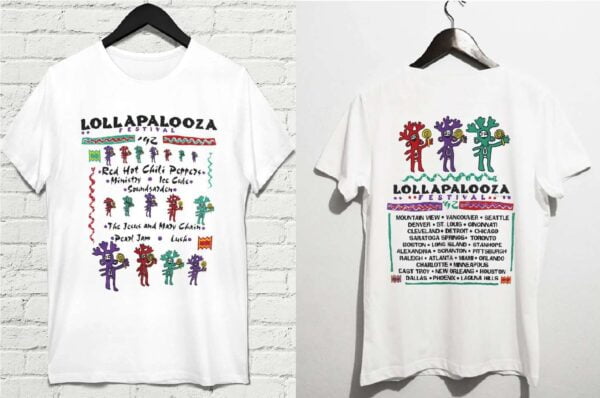 Lollapalooza 1992 Red Hot Chili Peppers Ice Cube Soundgarden Pearl Jam Rock Concert T-Shirt