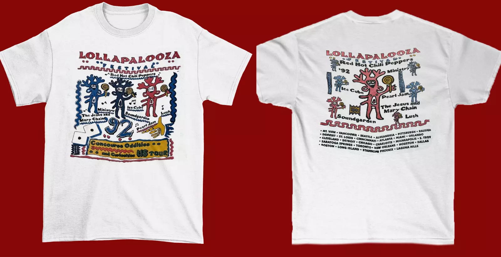 Vintage 1992 Lollapalooza Music Festival White Unisex Shirt