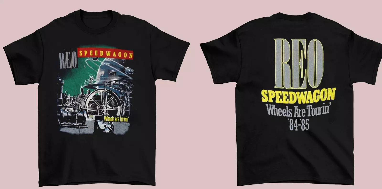 Reo Speedwagon Wheels Are Turnin Shirt Gift Double Sided Black Shirt