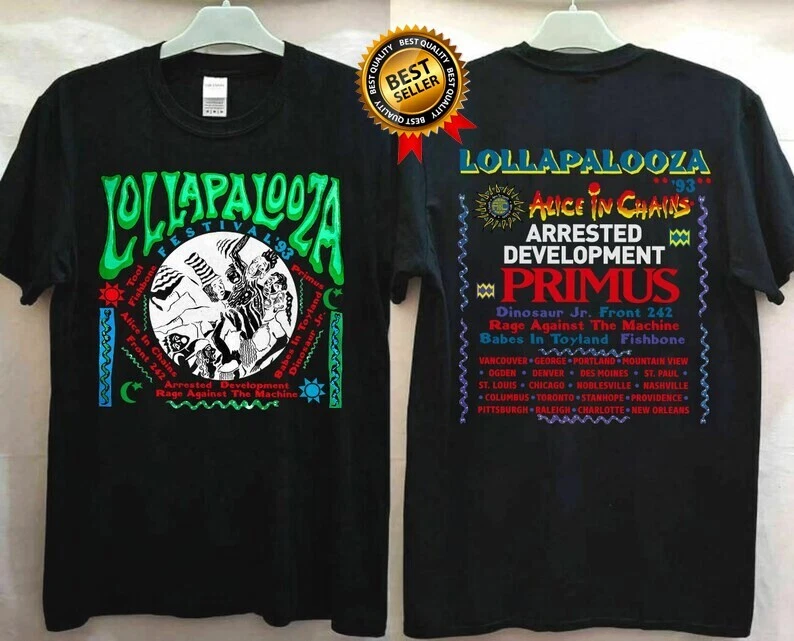 1993 Lollapalooza Music Festival T-Shirt Black Unisex