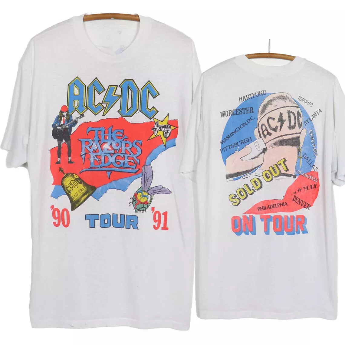 Rare Acdc The Razors Edge Shirt Unisex Full Size White Shirt