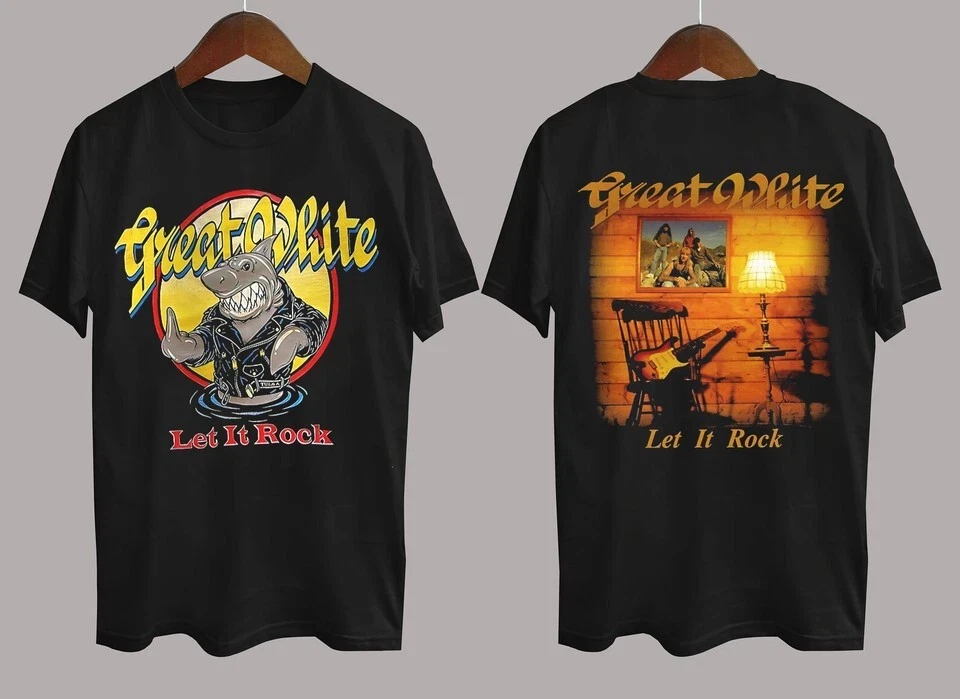 Lat It Rock By Great White Band Cotton Black Unisex 2 Sides Shirt