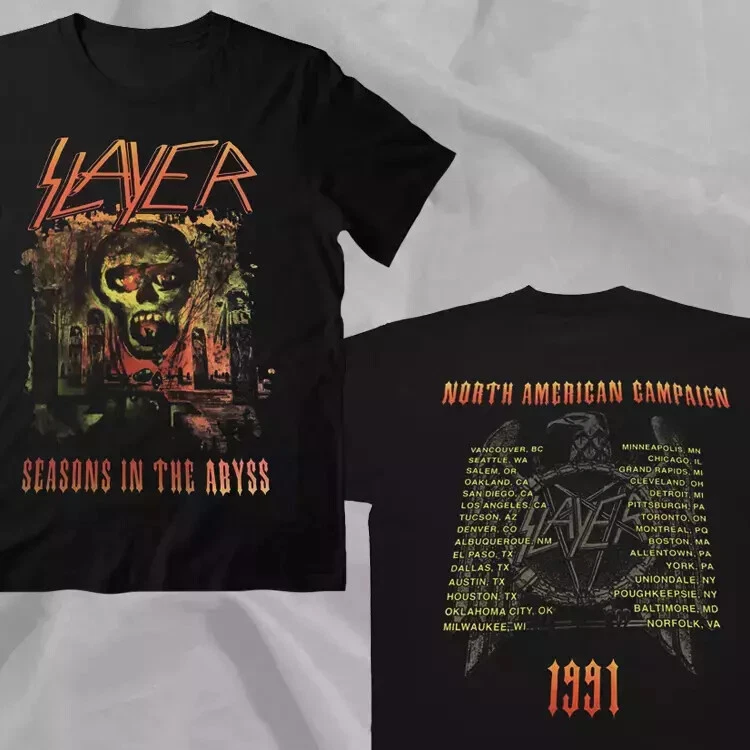Slayer Band Seasons In The Abyss 1991 Tour North American Campaign 2 Sided Shirt