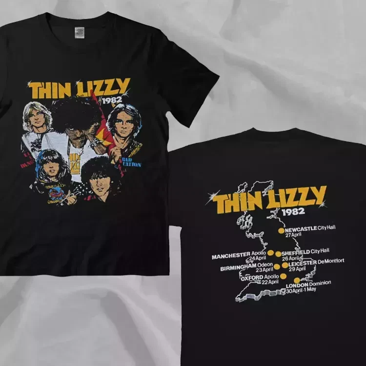 Thin Lizzy 1982 Uk Tour Rare Black Double Sided T-Shirt For Fans