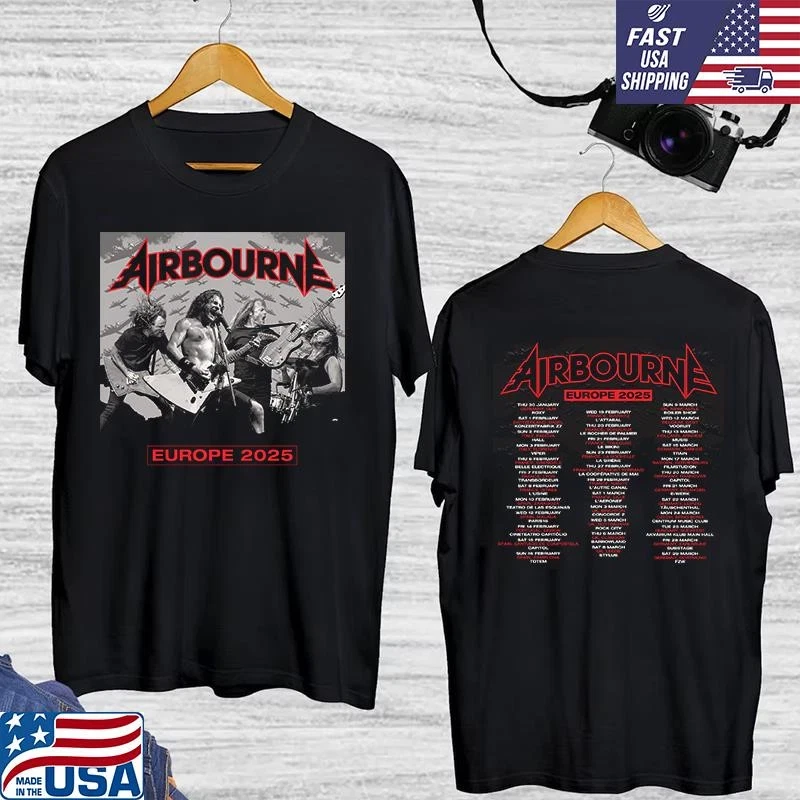 Airbourne Band Europe Tour Date Double Sided 2025 Shirt