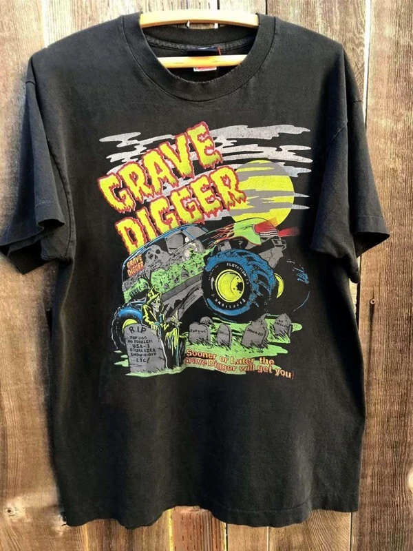 Grave Digger Monster Truck 90S Basic Black Classic Style Shirt