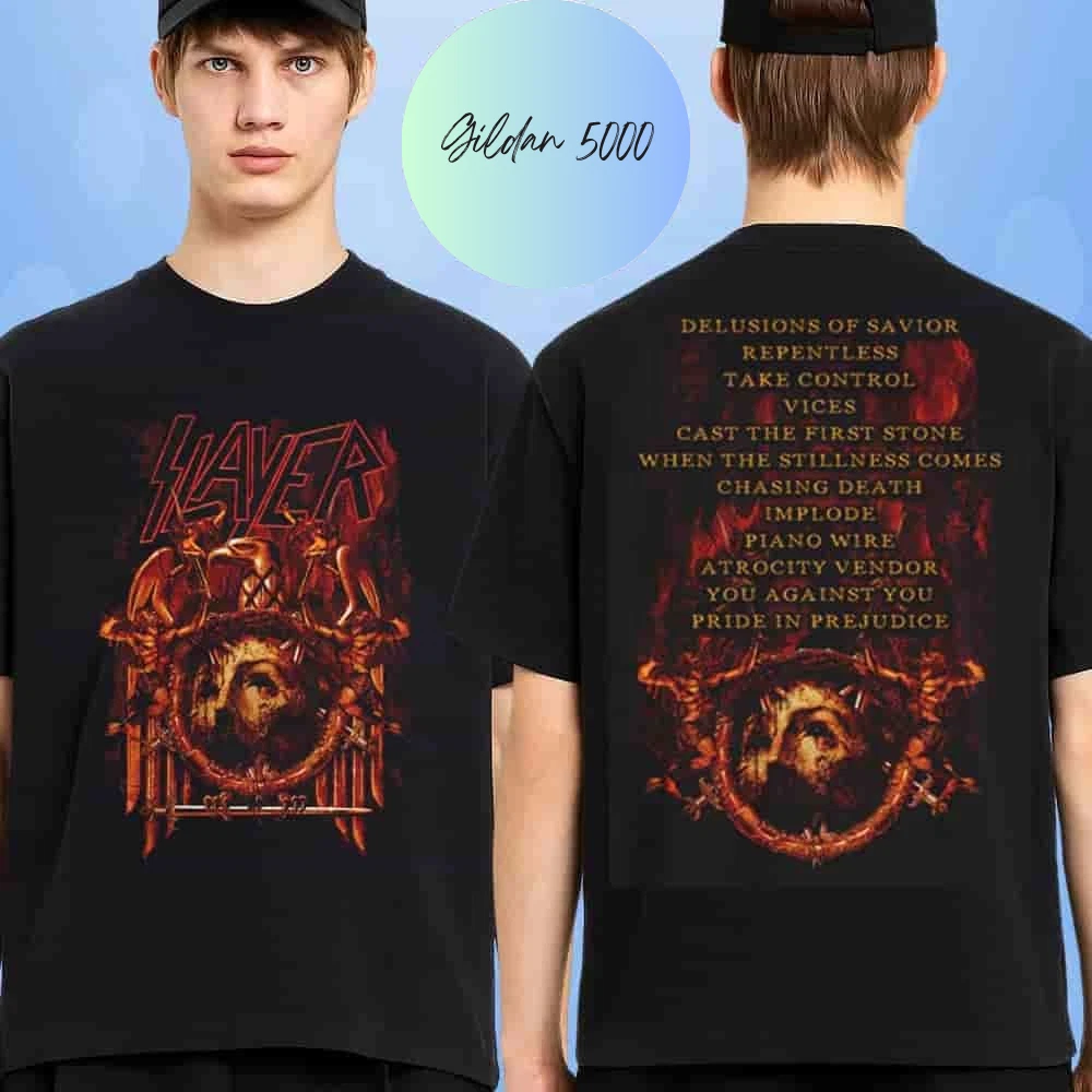 Slayer 10Th Anniversary 2025 Merch Repentless Vinyl Tracklist Two Sided T-Shirt