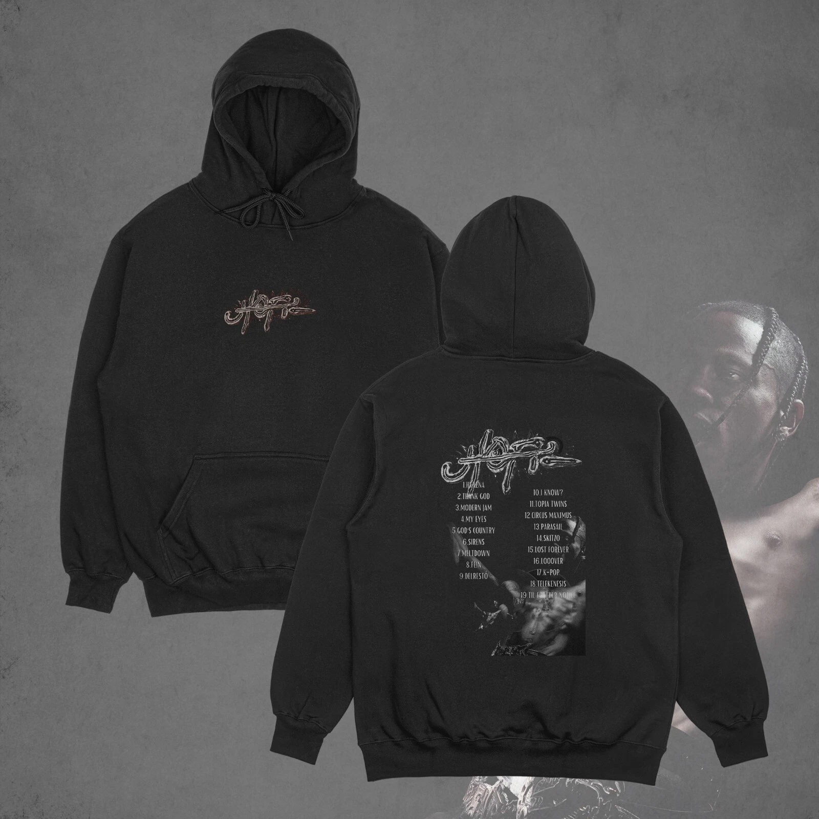 Travis Scott Utopia Hoodie, Travis Scott Two Sided Utopia Song List Hoodie