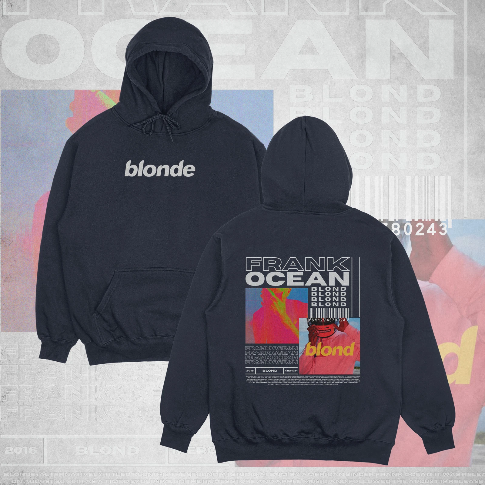 Frank Ocean Blonde Inspired Unisex Hoodie, Frank Ocean Navy Hoodie,Blonde Hoodie