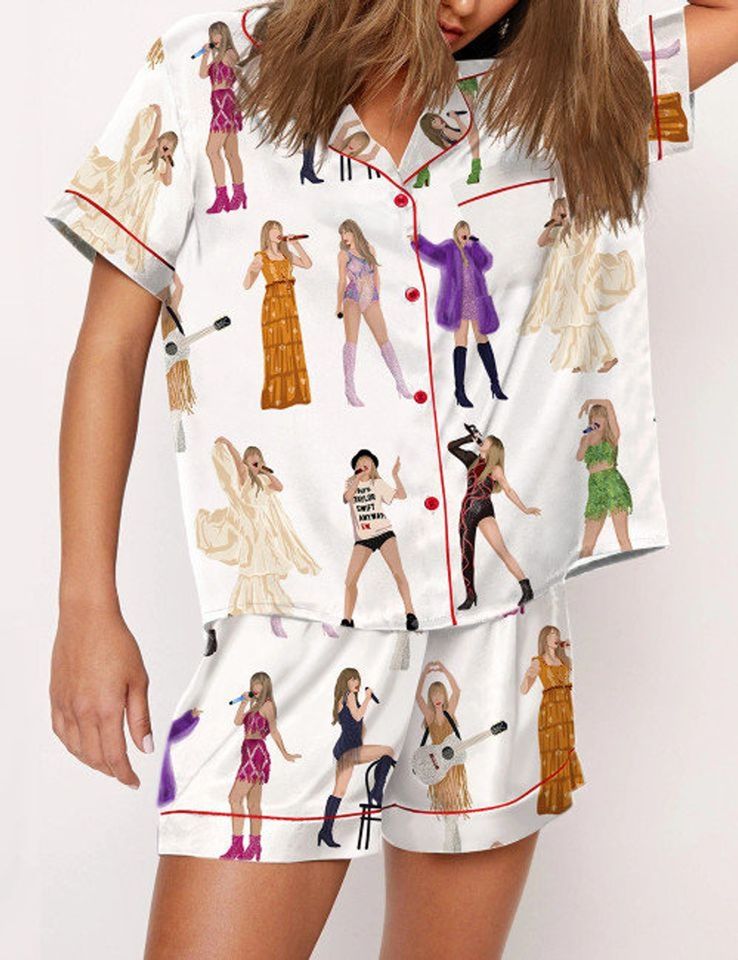 Taylor The Eras Tour Film Pajama Set, Red/White/Purple Short Pajama Set