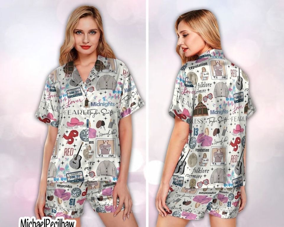 Taylor_Eras Tour Pajama Set, Taylor Version Tour Womens Pajama Set, Merry Swiftmas Pyjamas , Eras Tour Merch Long Short Pajama