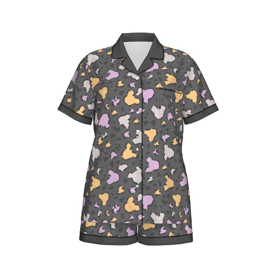 Leopard Print Mouse Halloween Women'S Pajama Set With Short Sleeve