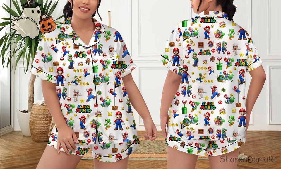 Super Mario Pajama Short Set, Super Mario Pajama Set, Holiday Pajama Set, Pajama Pants, Women Pajamas, Sleepwear Pyjamas