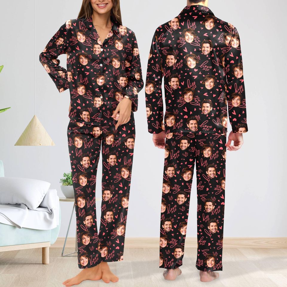 Personalized Kiss Me Pajama Set, Customized Hug Me Pajamas