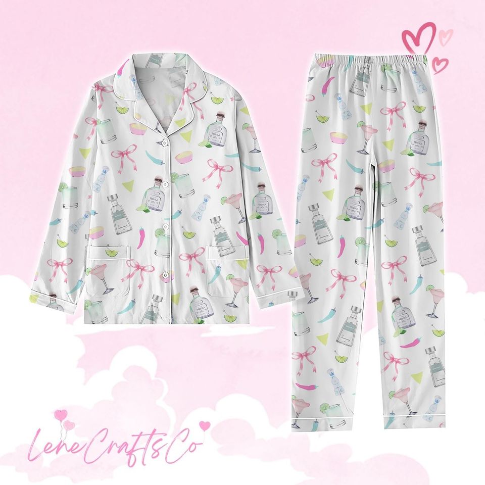 Cocktail Pajama Set, Margarita Pajama Set, Galentines Pajama Set, Valentines Pajama Set