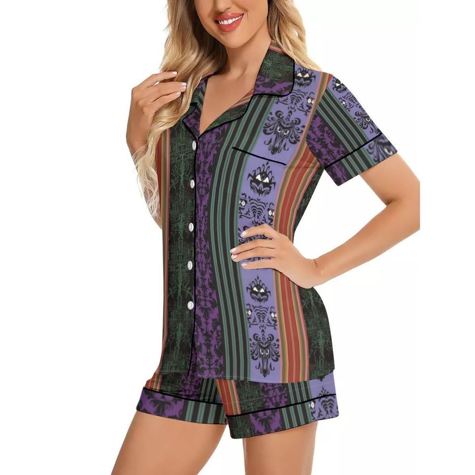 Haunted Mansion Pajama Set With Short Sleeve , Gothic Lounge And Sleepwear Set