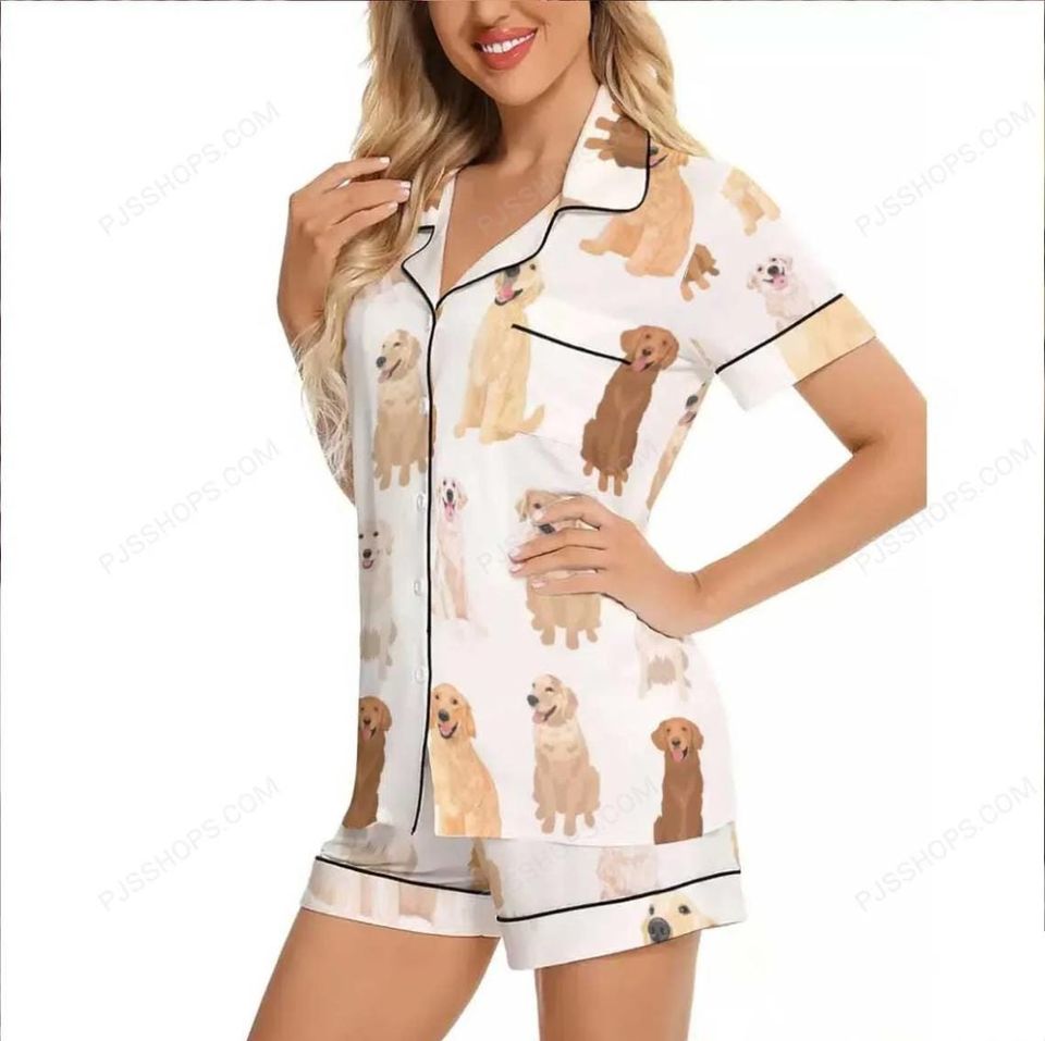 Golden Retriever Pajama Set Silky Soft, Short Sleeve, Adorable Print