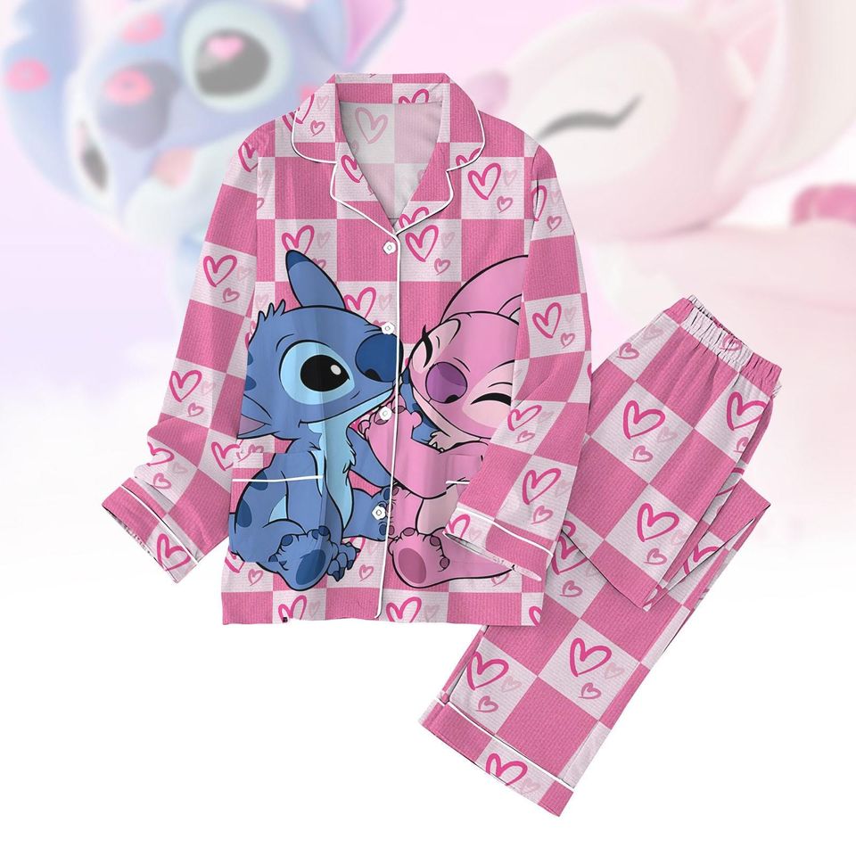 Stitch And Angel Valentine Pajama Set, Disney Valentine Pajama Set Disney Stitch Pajama Pajama Set