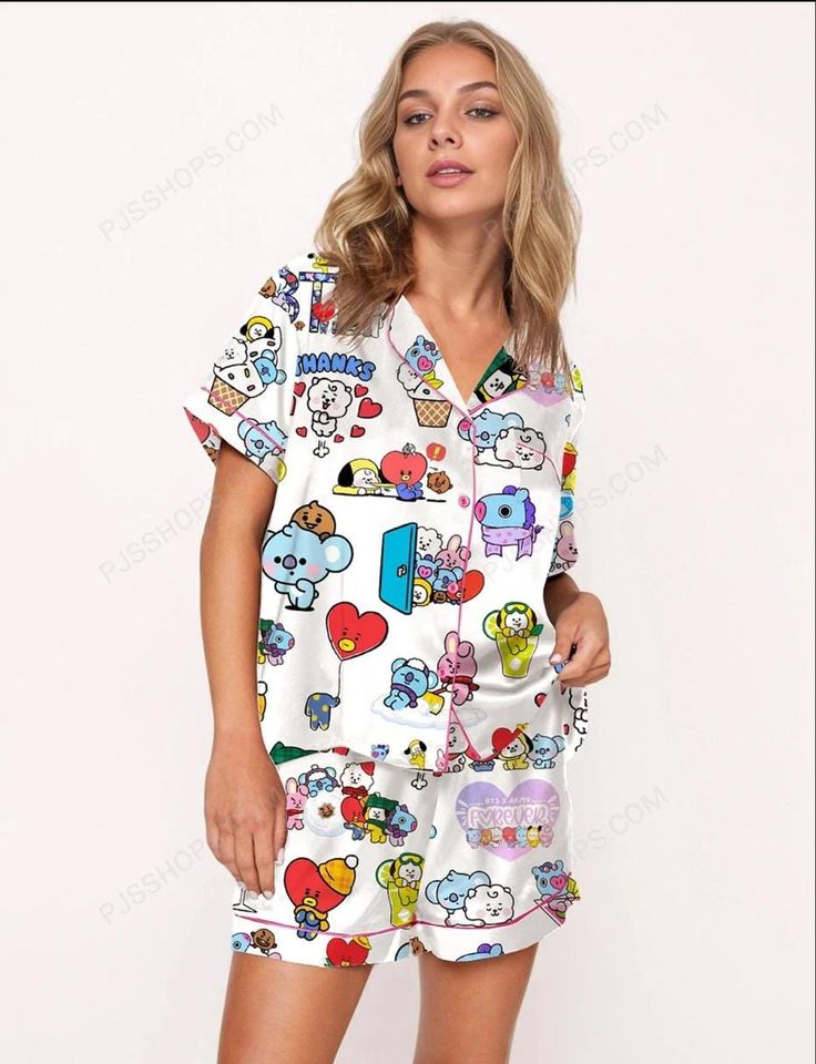 The Bangtan Boys Cute Pajama Set Silky Soft Sleepwear Inspired By Bts
