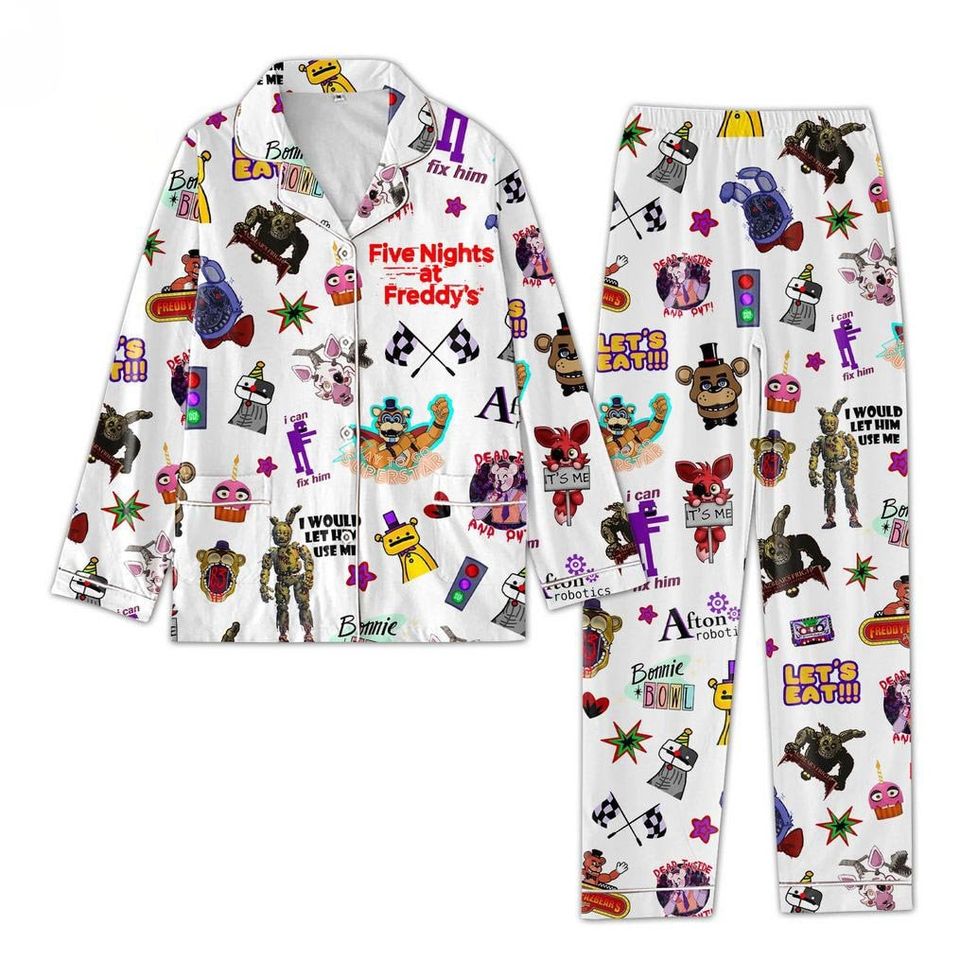 Five Nights Freddy'S White Design Pajama Set, Fnaf Pajama Set