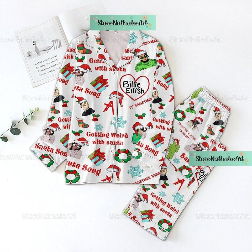 Billie Eilish Pajamas, Billie Eilish Pajama Set, Billie Eilish Xmas Pajamas
