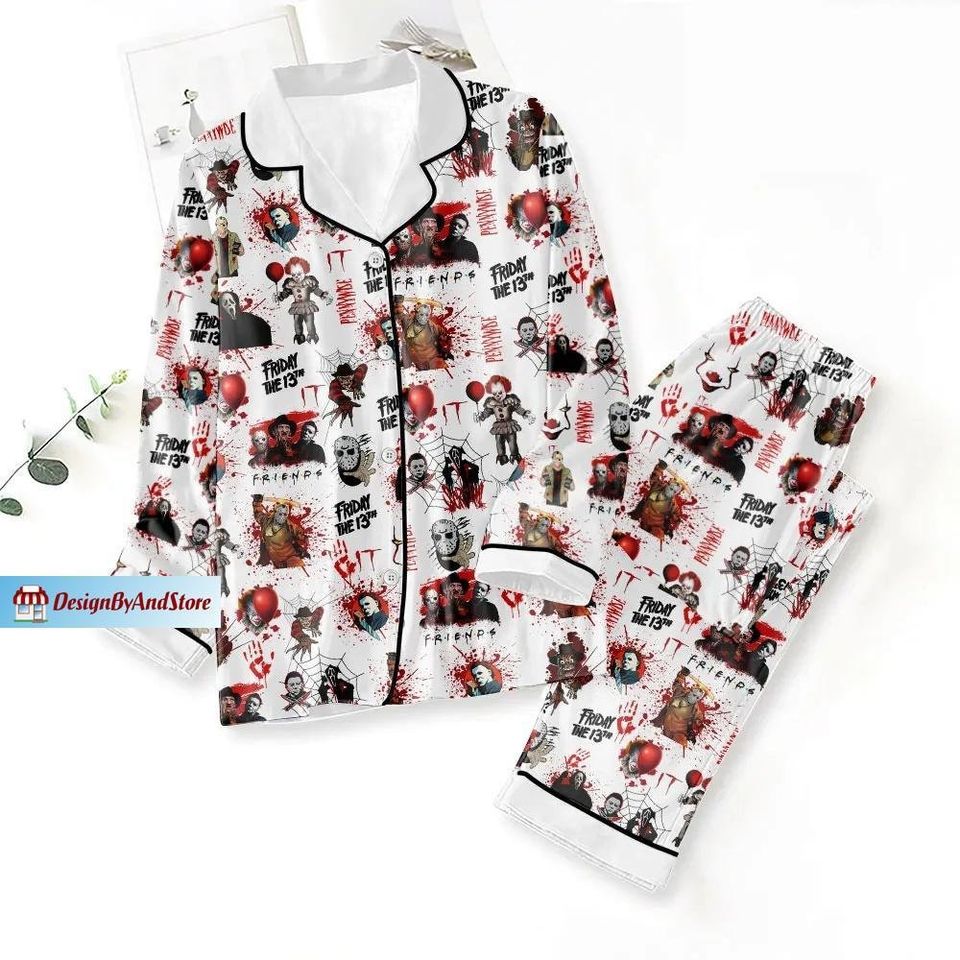 Halloween Womens Pajamas, Horror Movie Pajama Set, Horror Character Pyjamas